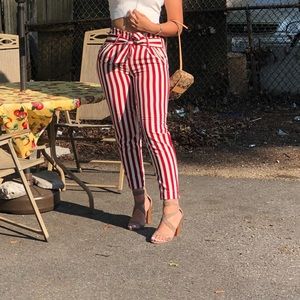 Red & White Striped Formal Pants